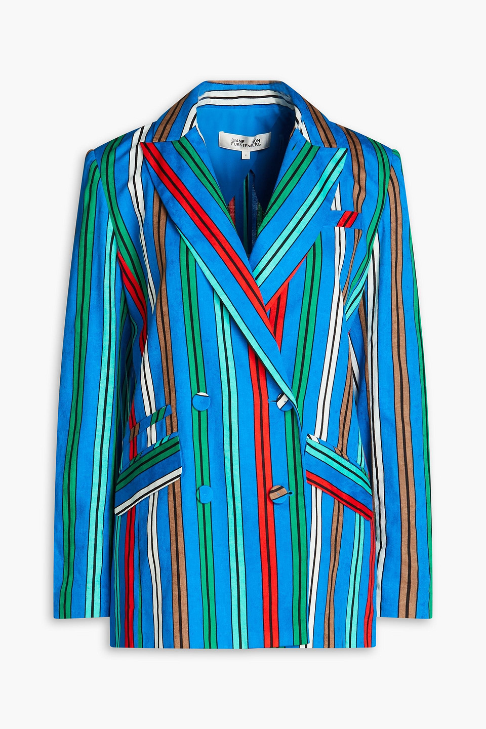 【DIANE von FURSTENBERG】ブルー★ブレザー Diane Von Furstenberg Double-breasted Striped Cotton And