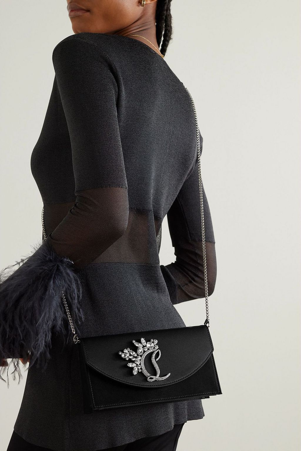 CHRISTIAN LOUBOUTIN Loubi54 crystal-embellished satin shoulder bag