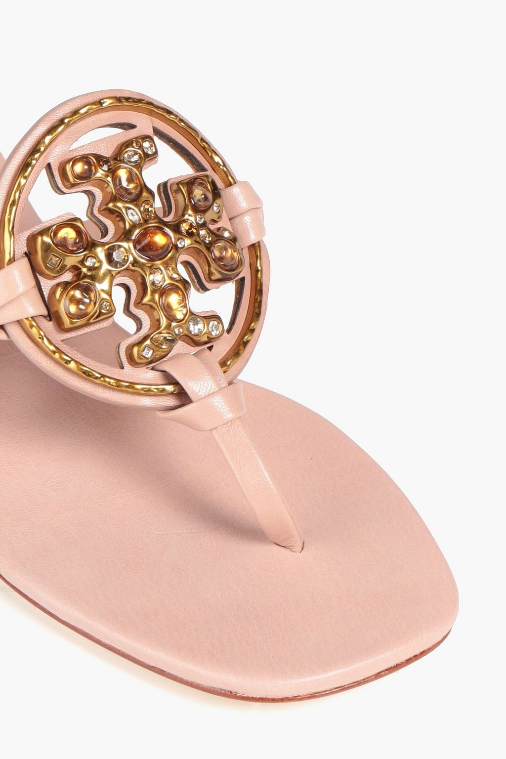 TORY BURCH Embellished leather flip flops
