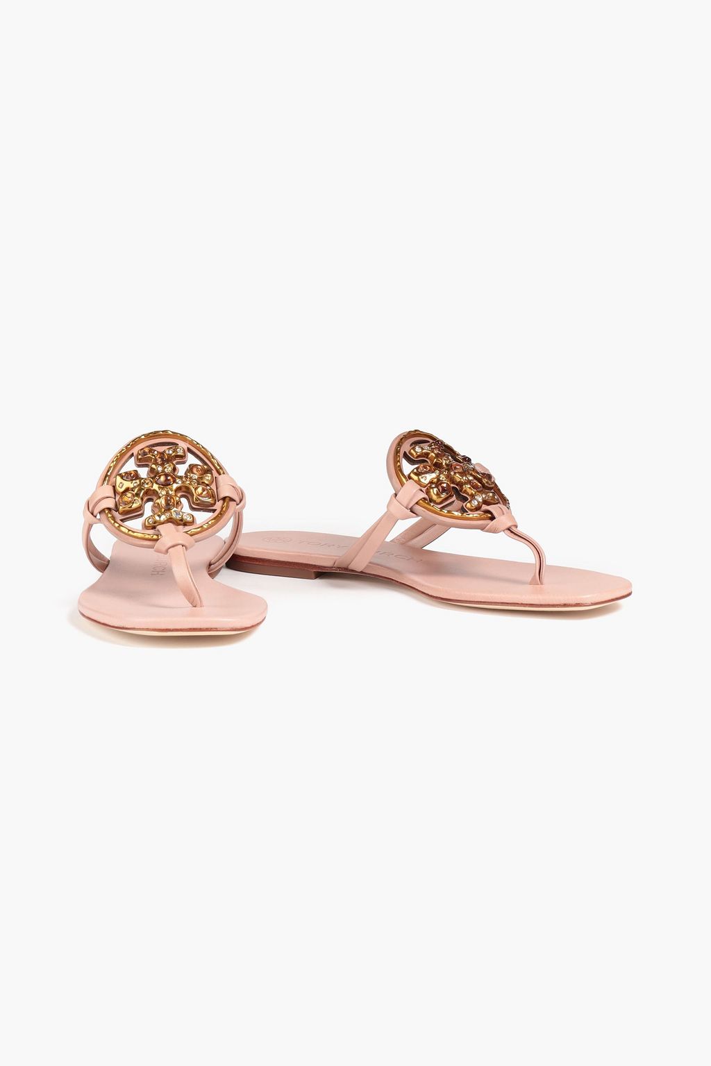 TORY BURCH Embellished leather flip flops