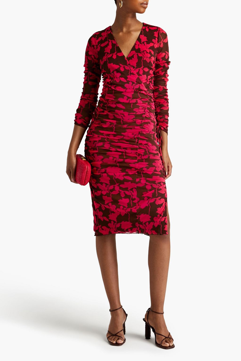DIANE VON FURSTENBERG فستان متوسط الطول من الشبك بتصميم ملموم مزين بطبعات على شكل زهور