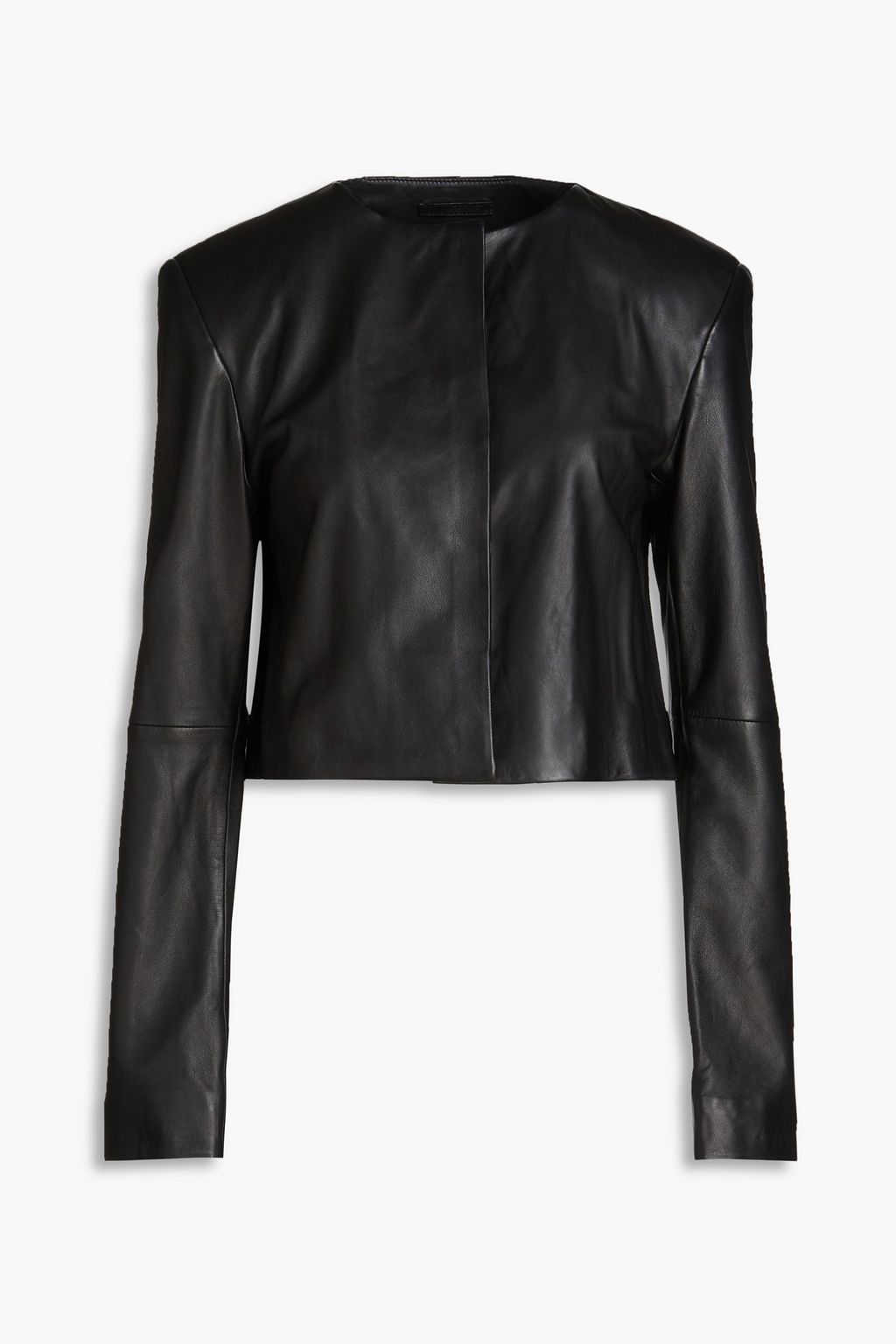 Black cropped leather jacket sale Clearance