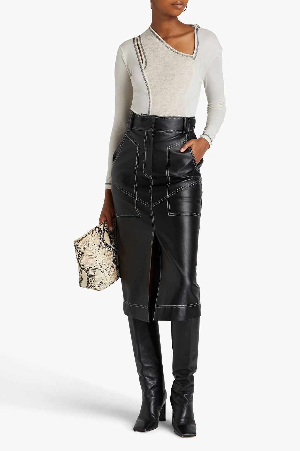REJINA PYO Annette asymmetric cutout wool-jersey top