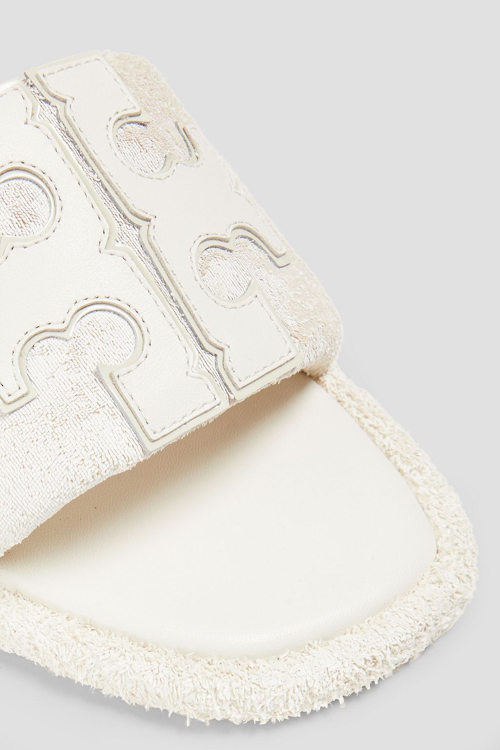 TORY BURCH Double T leather and terry slides