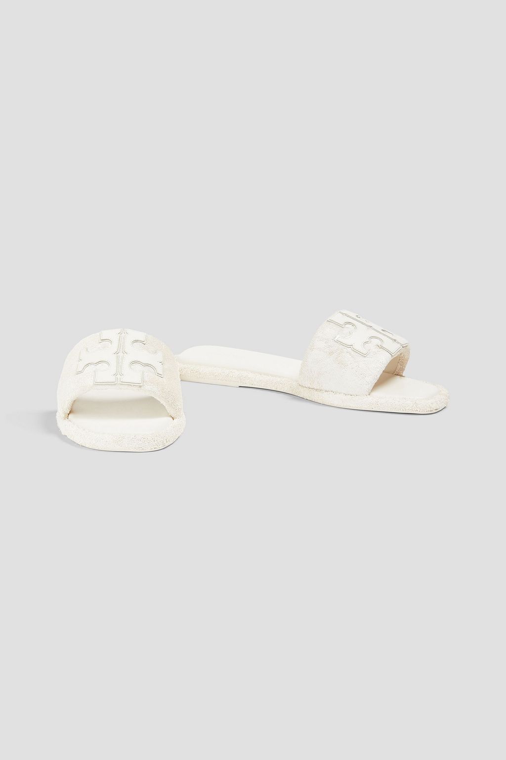 TORY BURCH Double T leather and terry slides