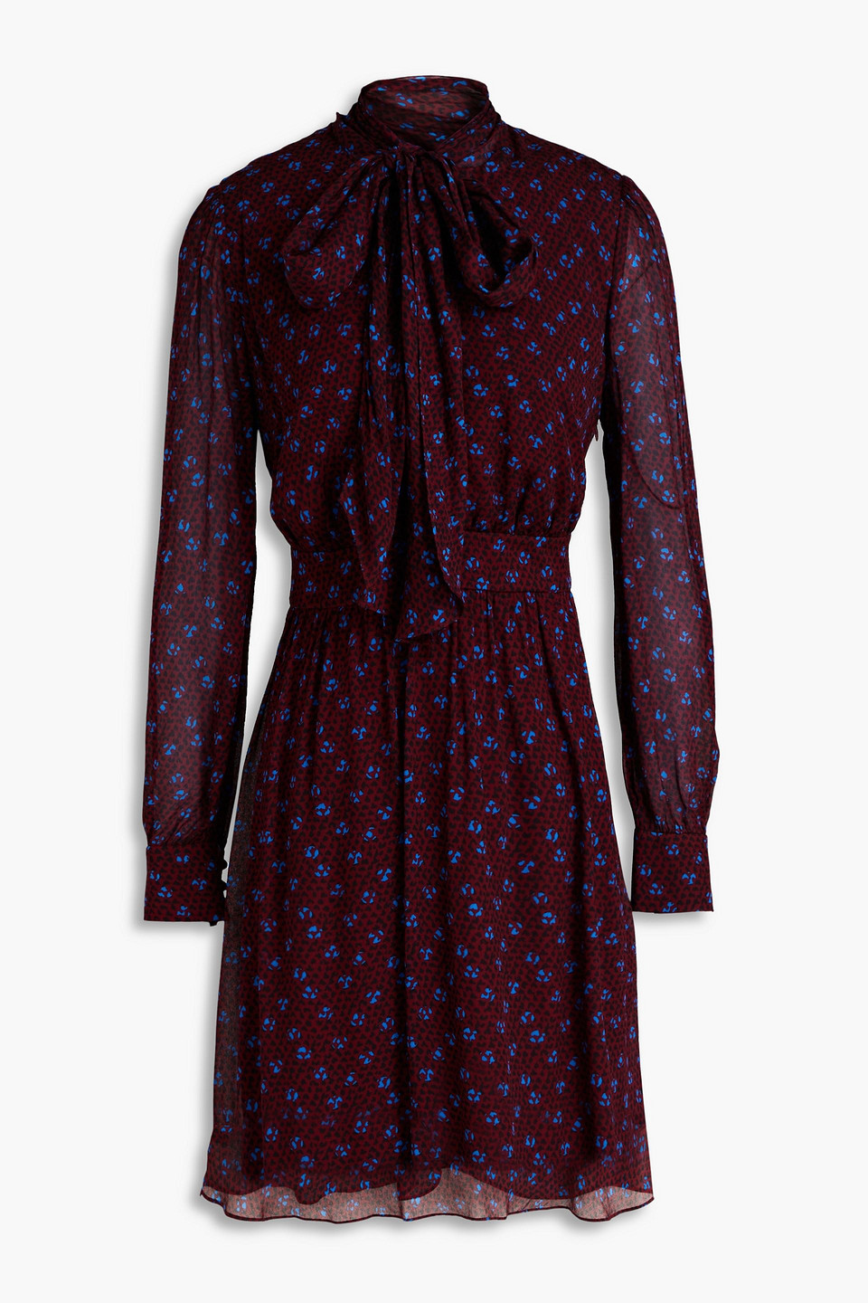 Diane Von Furstenberg Alexandras Pussy-bow Printed Georgette Mini Dress In Grape
