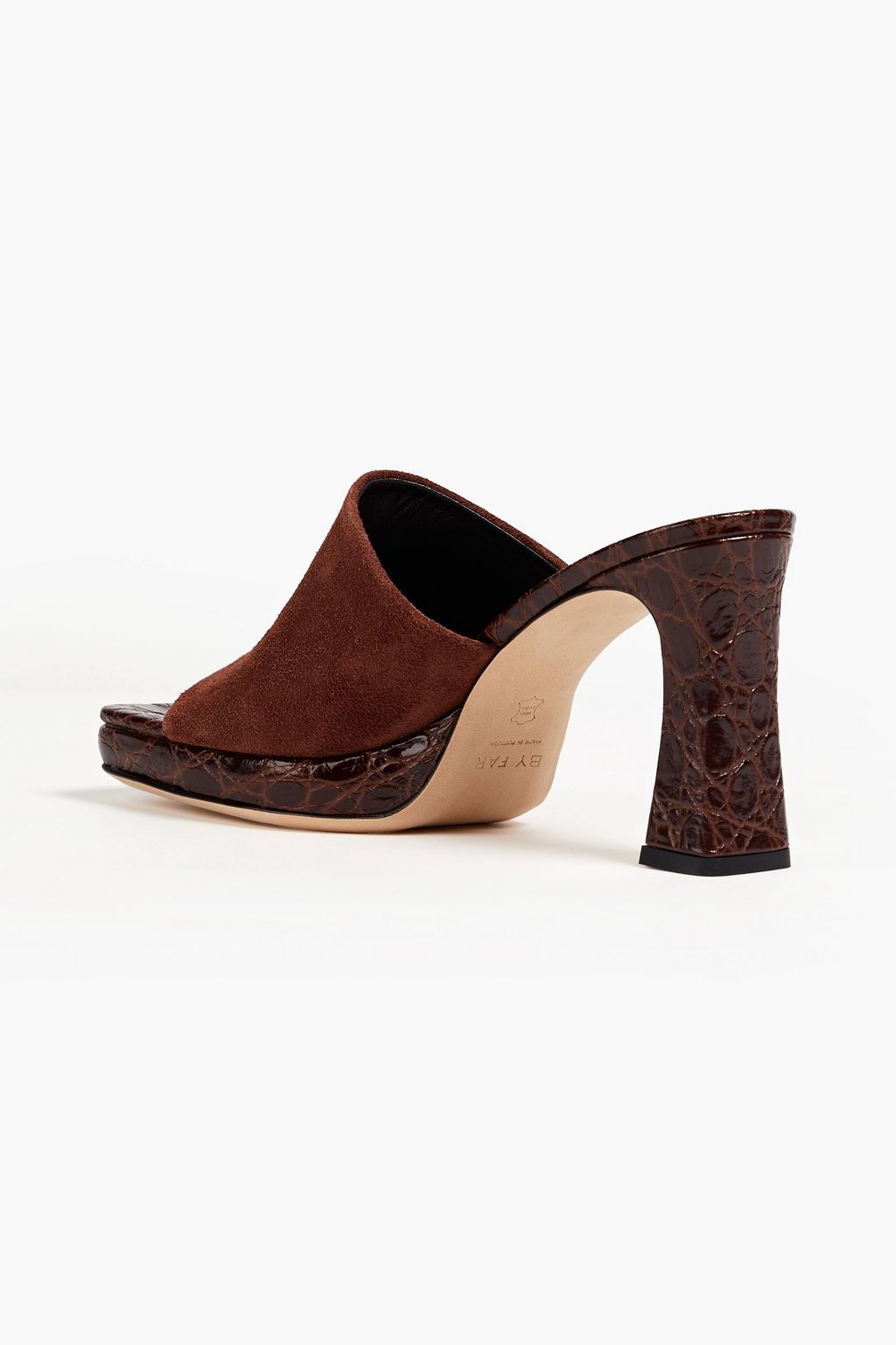 BY FAR Beliz croc-effect leather and suede mules