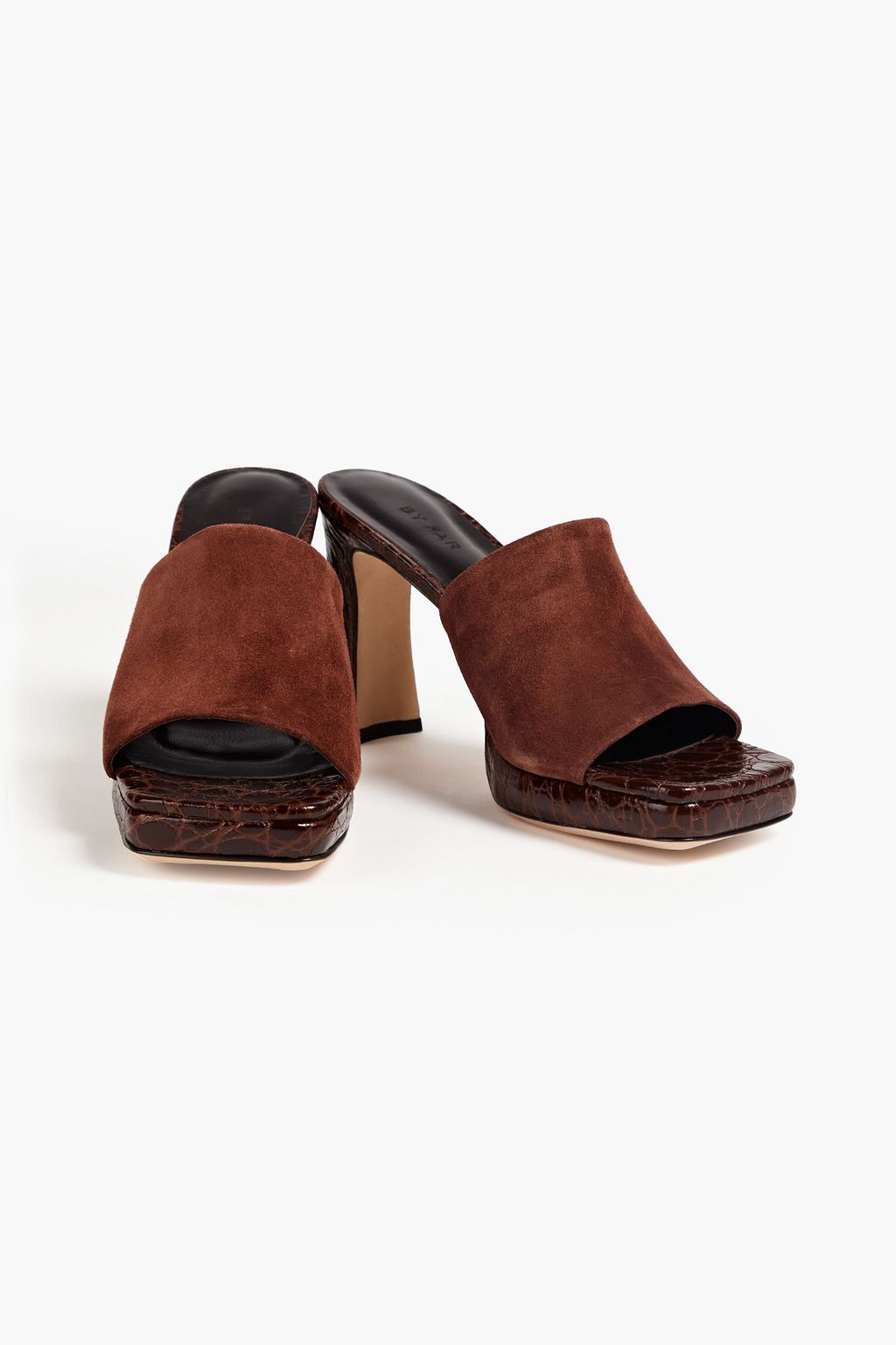 BY FAR Beliz croc-effect leather and suede mules