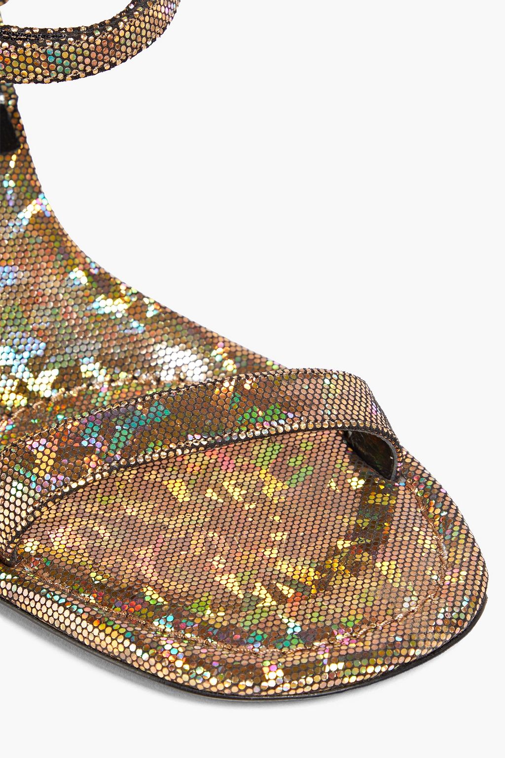 BY FAR Mia iridescent-effect suede sandals