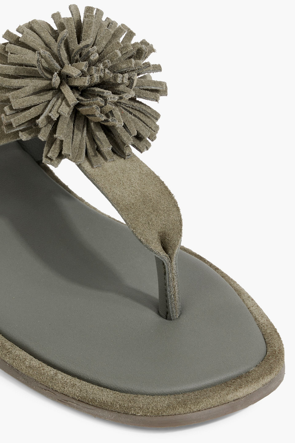 Shop Iris & Ink Grace Pompom-embellished Suede Sandals In Army Green