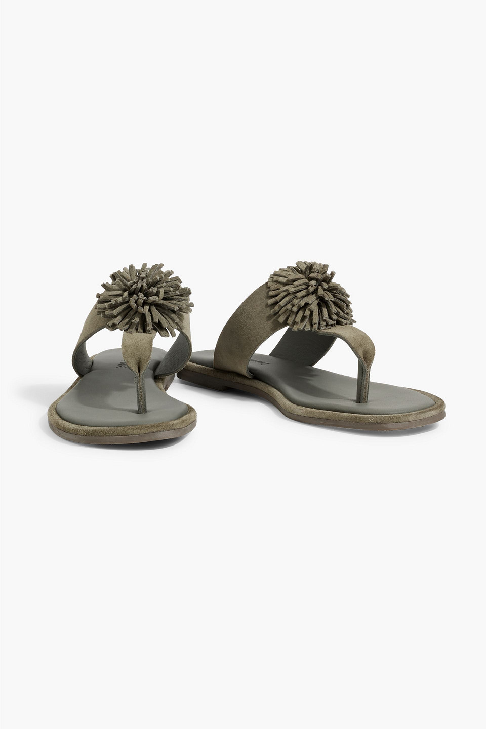 Shop Iris & Ink Grace Pompom-embellished Suede Sandals In Army Green