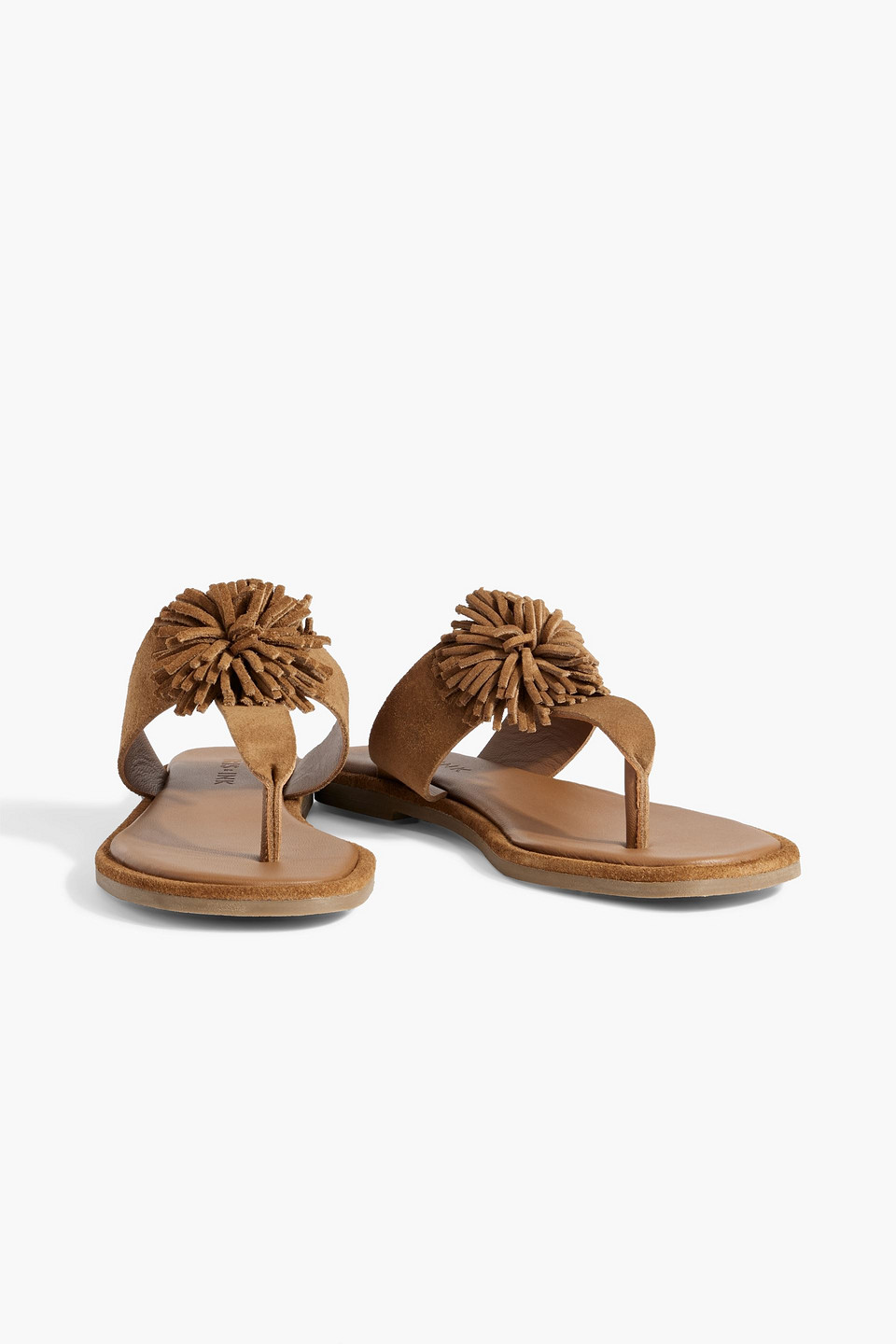 Shop Iris & Ink Grace Pompom-embellished Suede Sandals In Brown