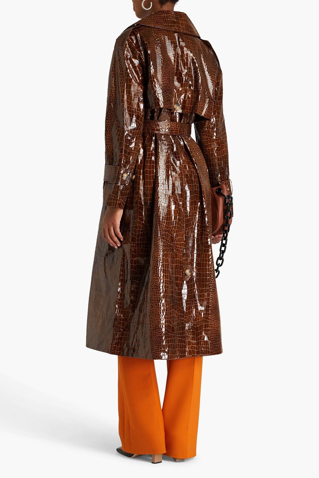 REJINA PYO Dani belted faux croc-effect leather trench coat