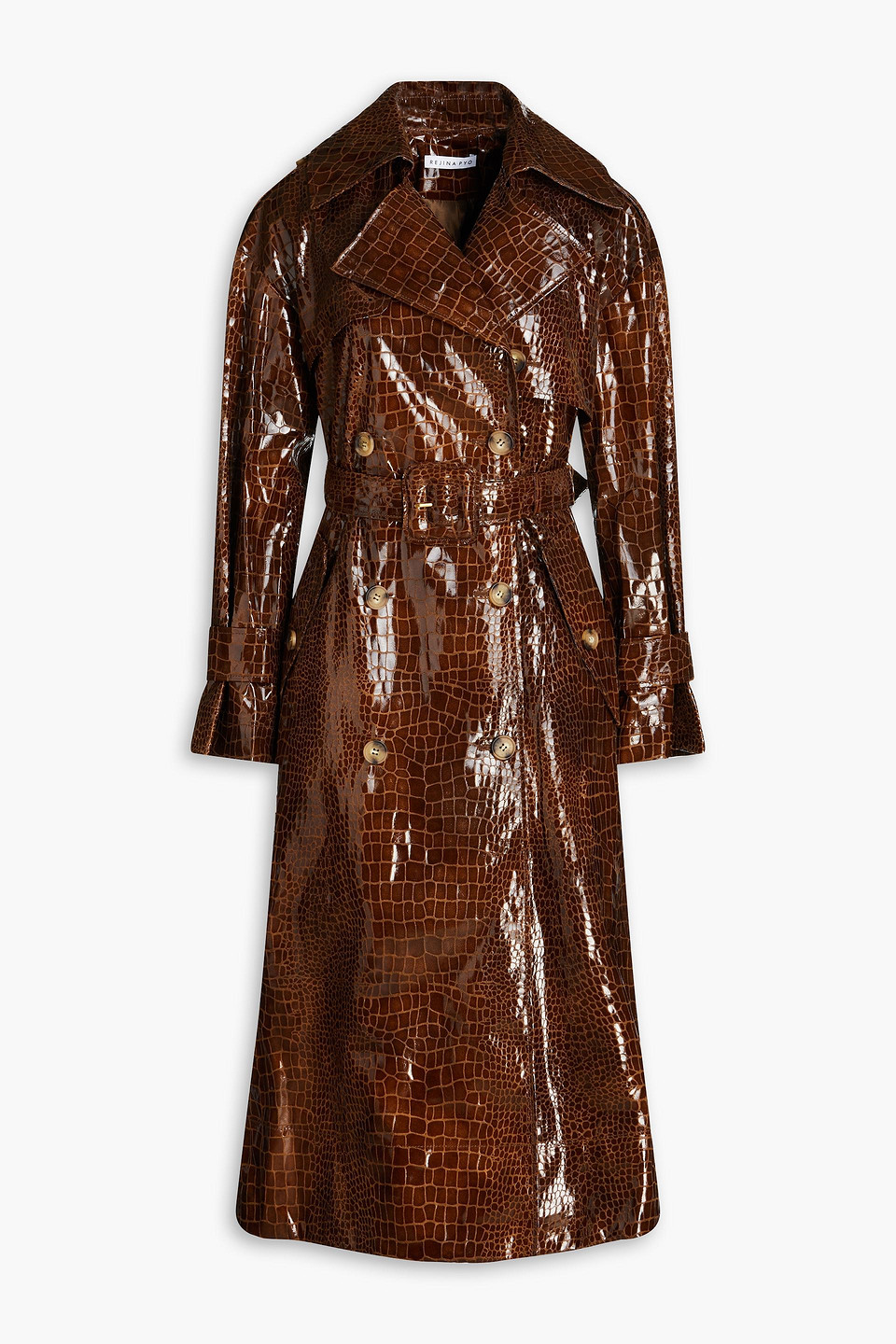 Rejina Pyo Dani Belted Faux Croc-effect Leather Trench Coat