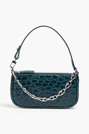 BY FAR Mini Crocodile Effect Leather Cross Body Bag in Gray