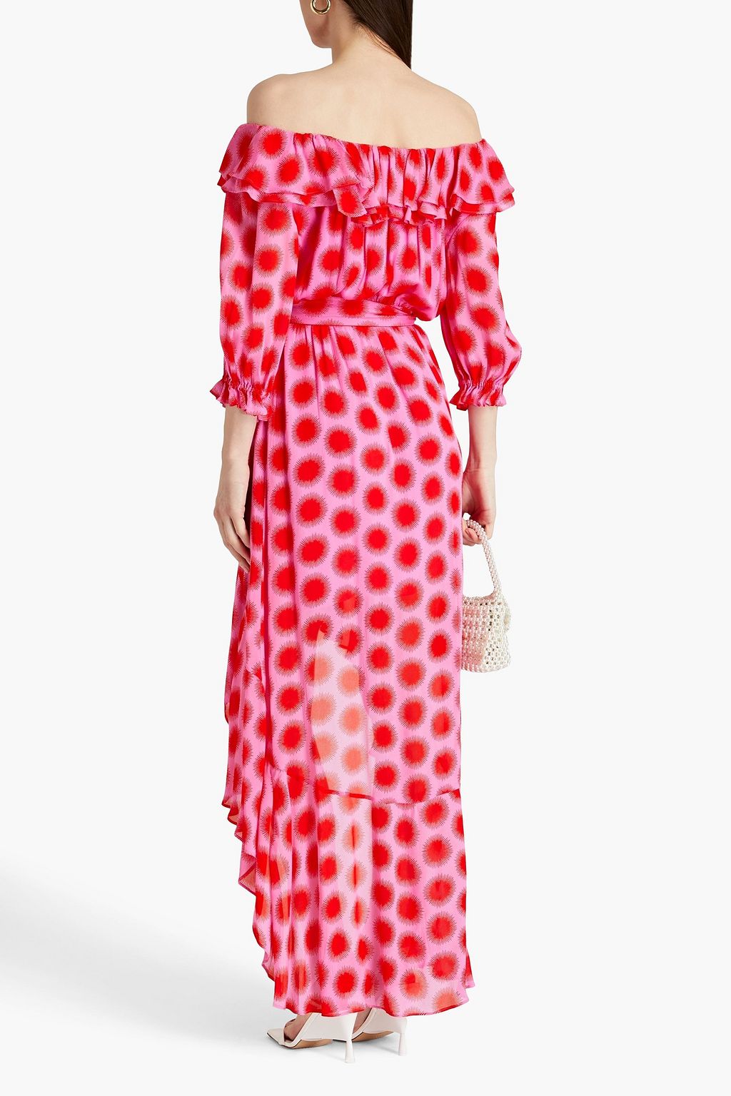 DIANE VON FURSTENBERG فستان من قماش جورجيت بتصميم غير متماثل مزين بطبعات على شكل زهور