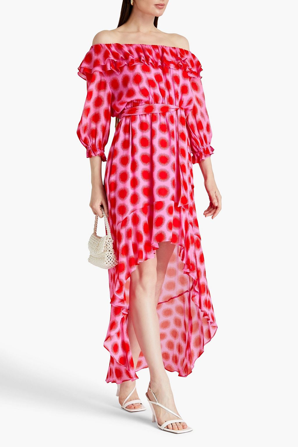 DIANE VON FURSTENBERG فستان من قماش جورجيت بتصميم غير متماثل مزين بطبعات على شكل زهور