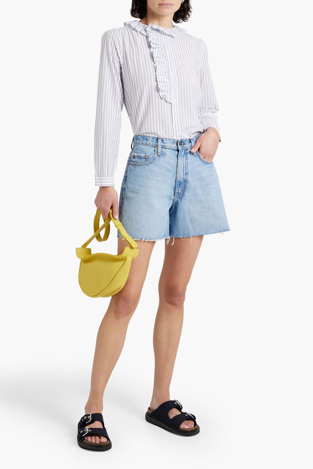 ALEX MILL Ruffled striped cotton-blend poplin blouse