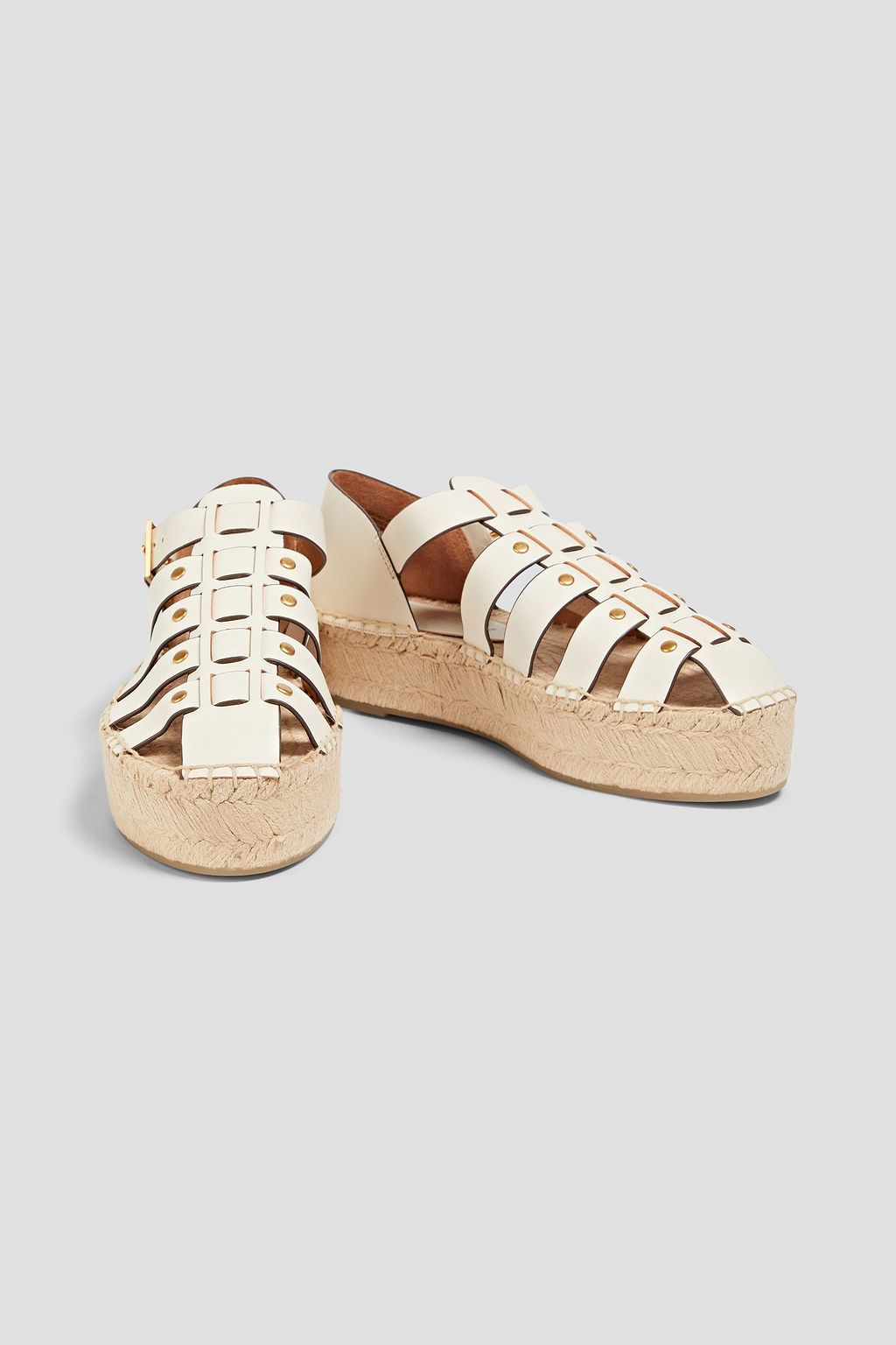TORY BURCH Fisherman studded leather platform espadrilles