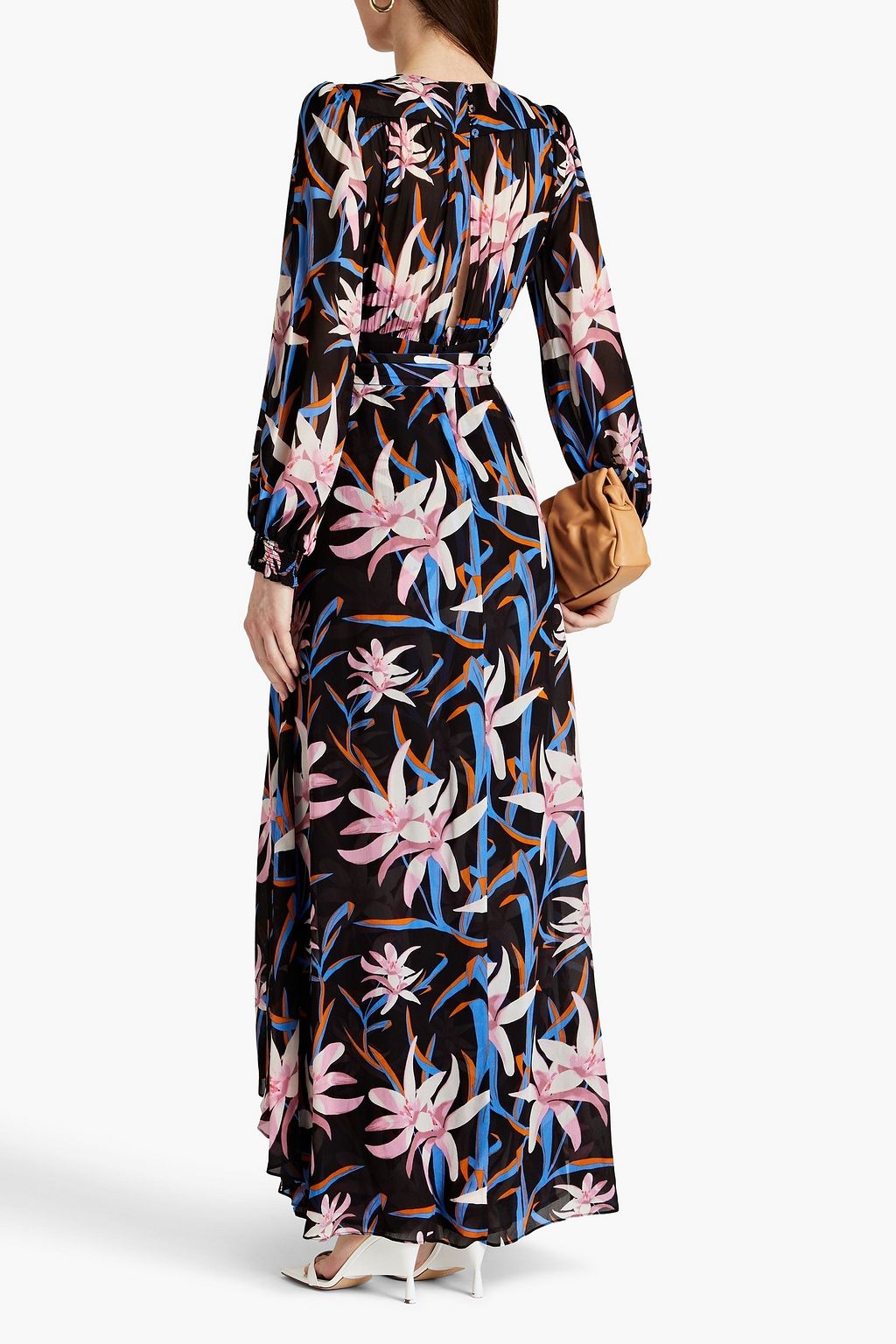 DIANE VON FURSTENBERG Skirt-effect floral-print georgette jumpsuit