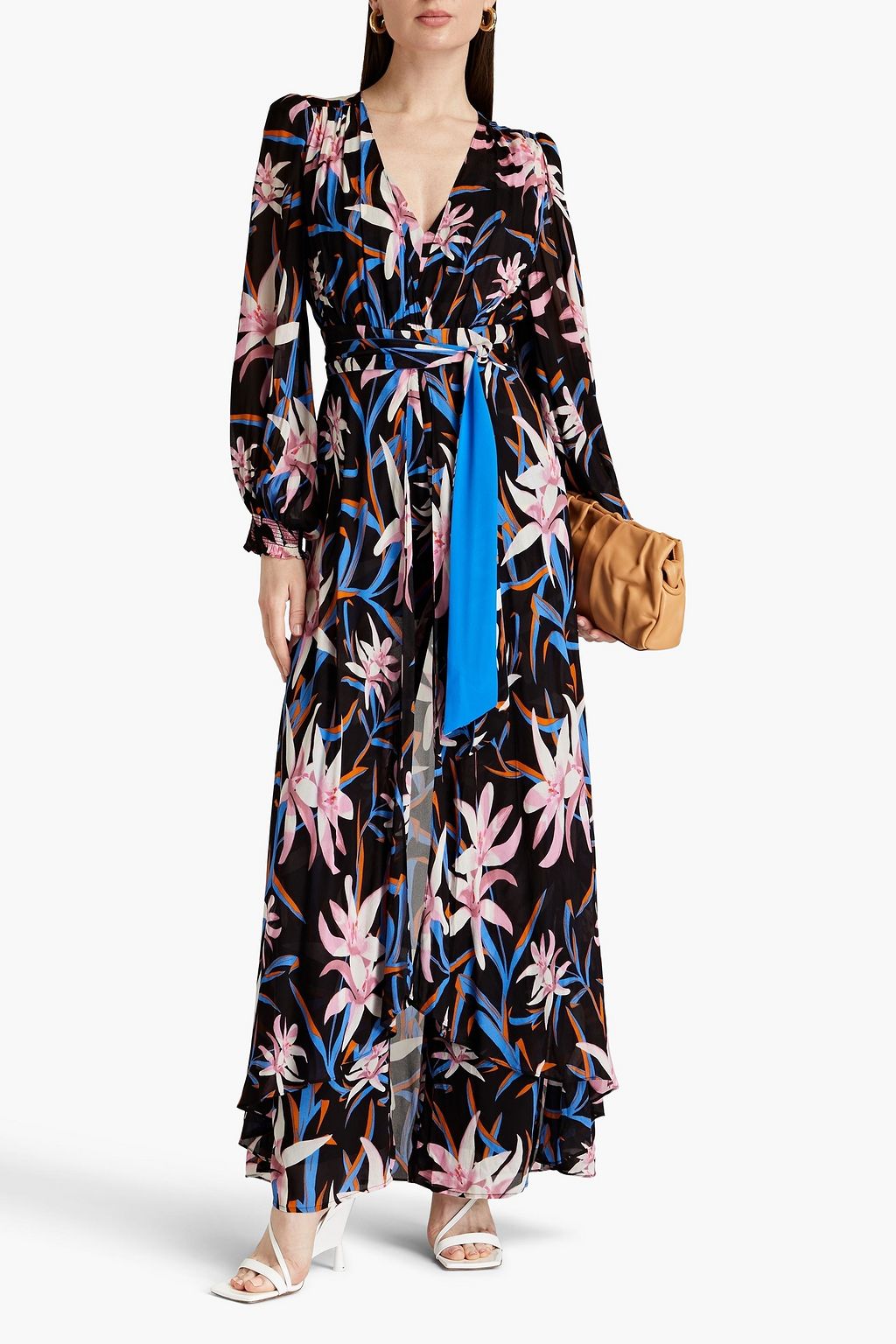 DIANE VON FURSTENBERG Skirt-effect floral-print georgette jumpsuit