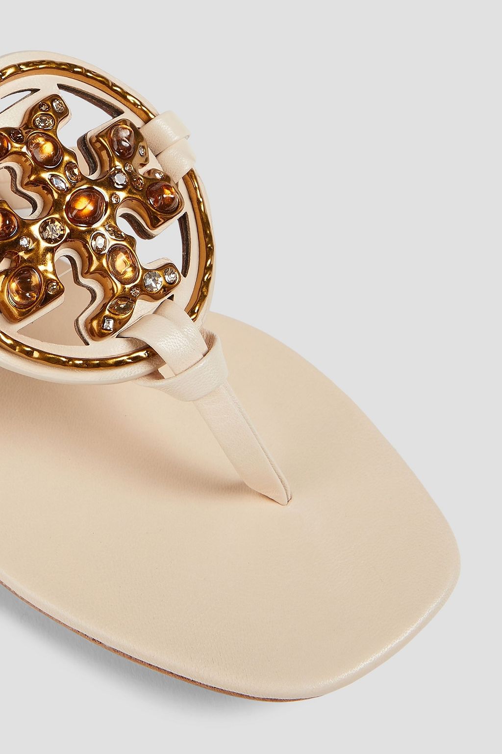 TORY BURCH Embellished leather flip flops