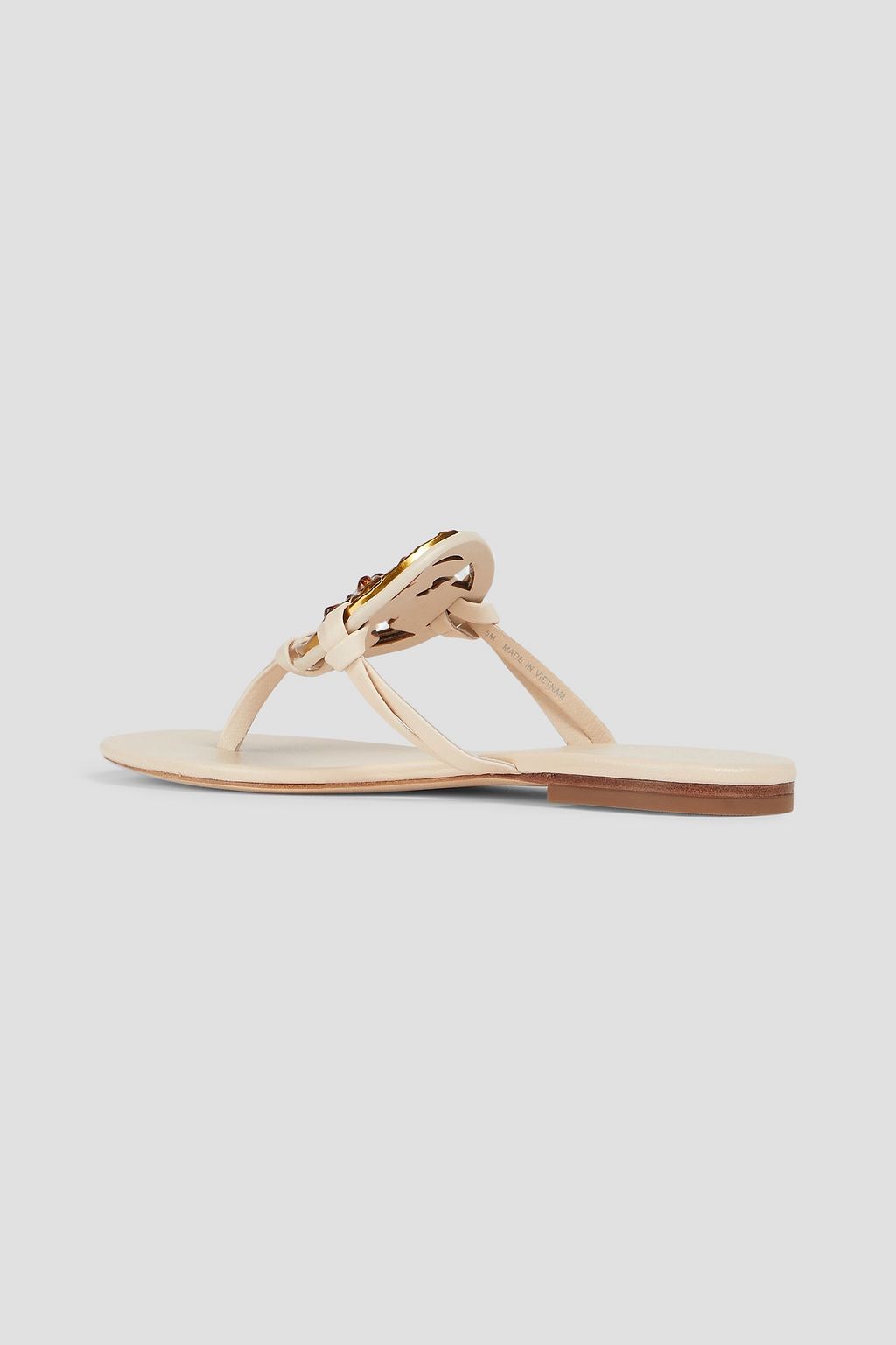 TORY BURCH Embellished leather flip flops