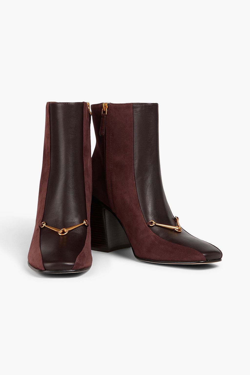 TORY BURCH Embellished suede and leather ankle boots