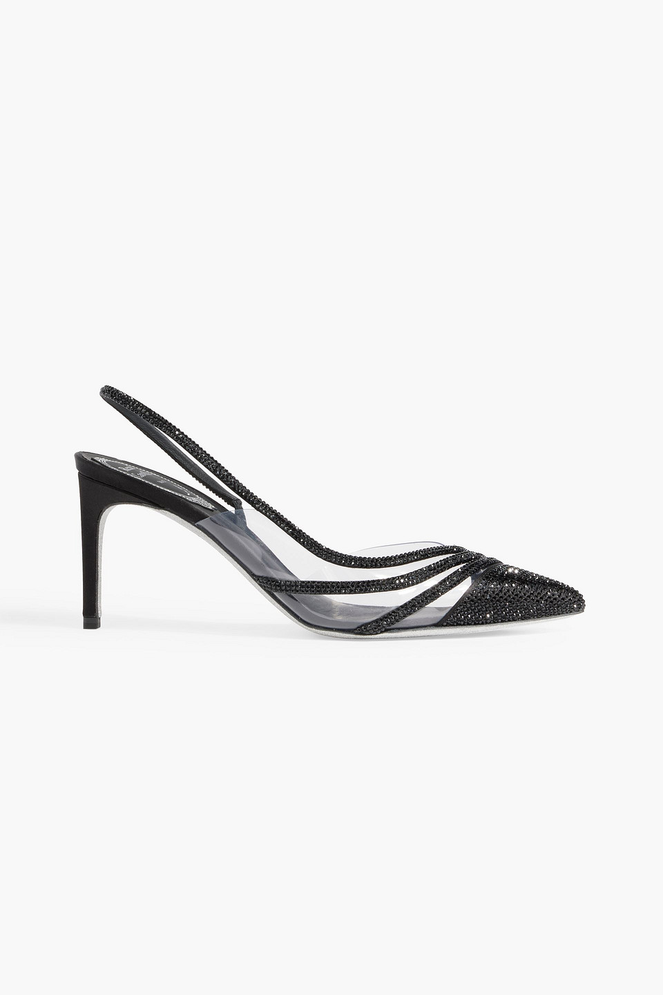 RENÉ CAOVILLA NAOMI CRYSTAL-EMBELLISHED PVC AND SATIN SLINGBACK PUMPS 3074457345637413151