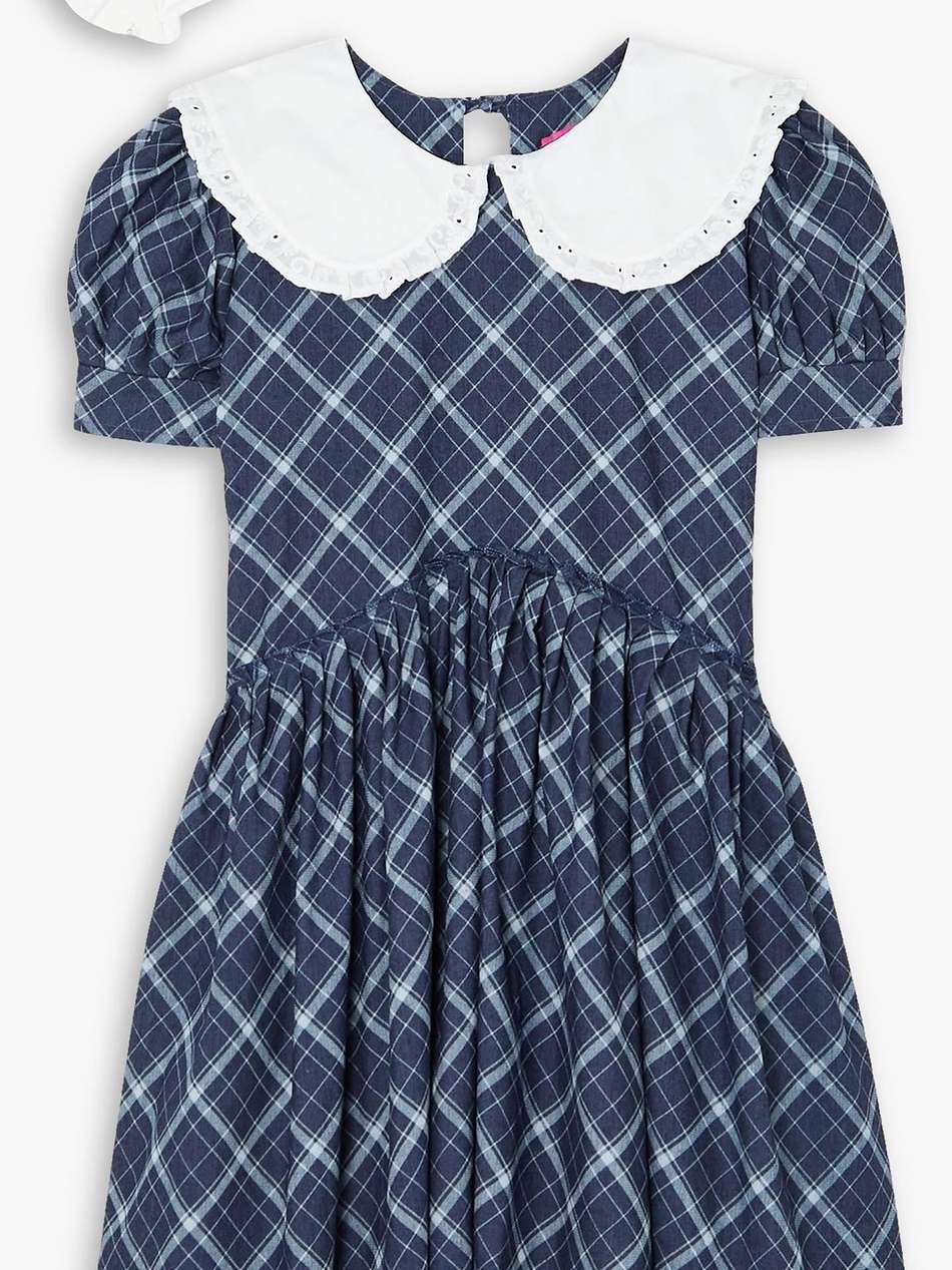 josepha broderie anglaise-trimmed checked cotton-chambray mini dress