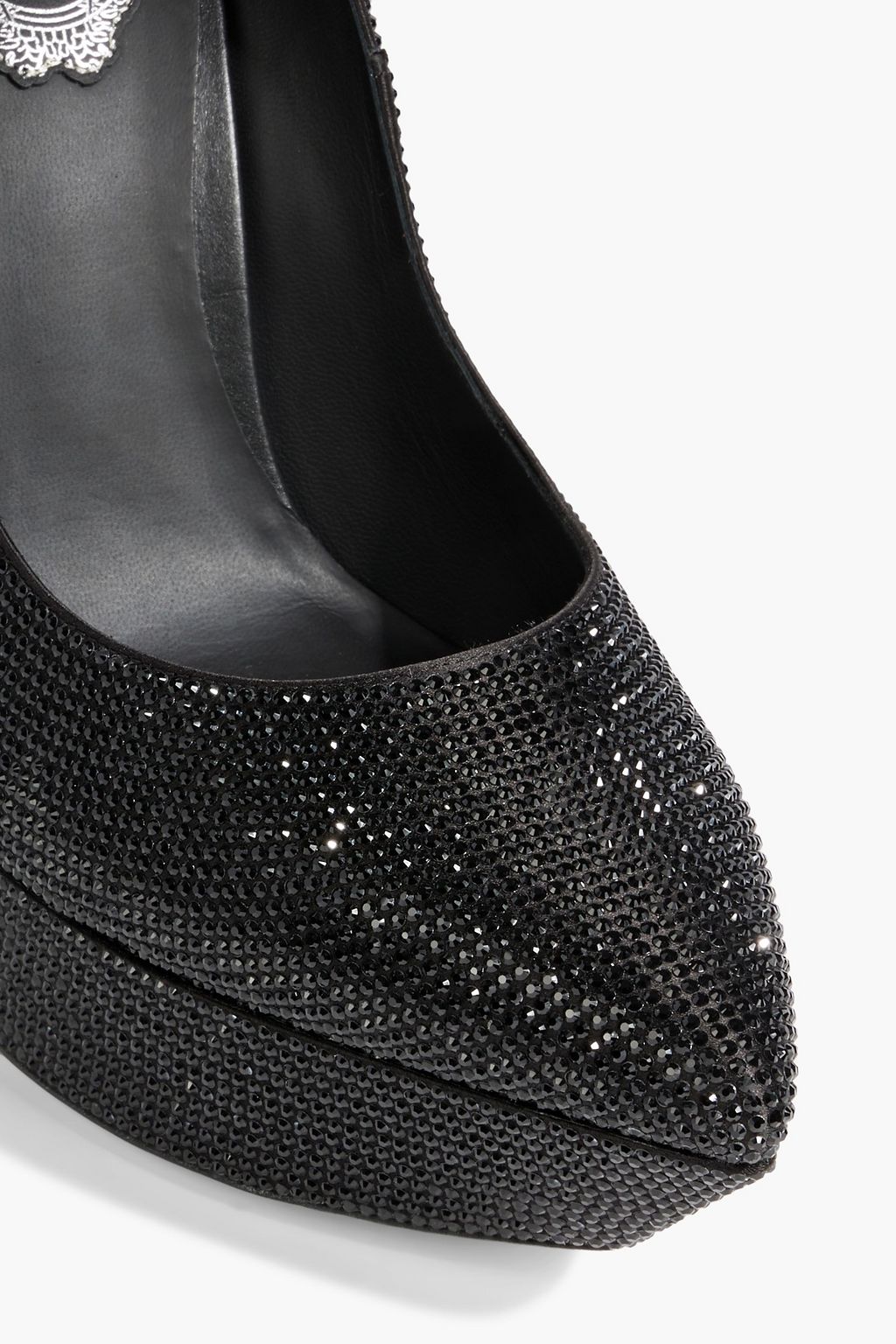RENE' CAOVILLA Crystal-embellished satin platform pumps