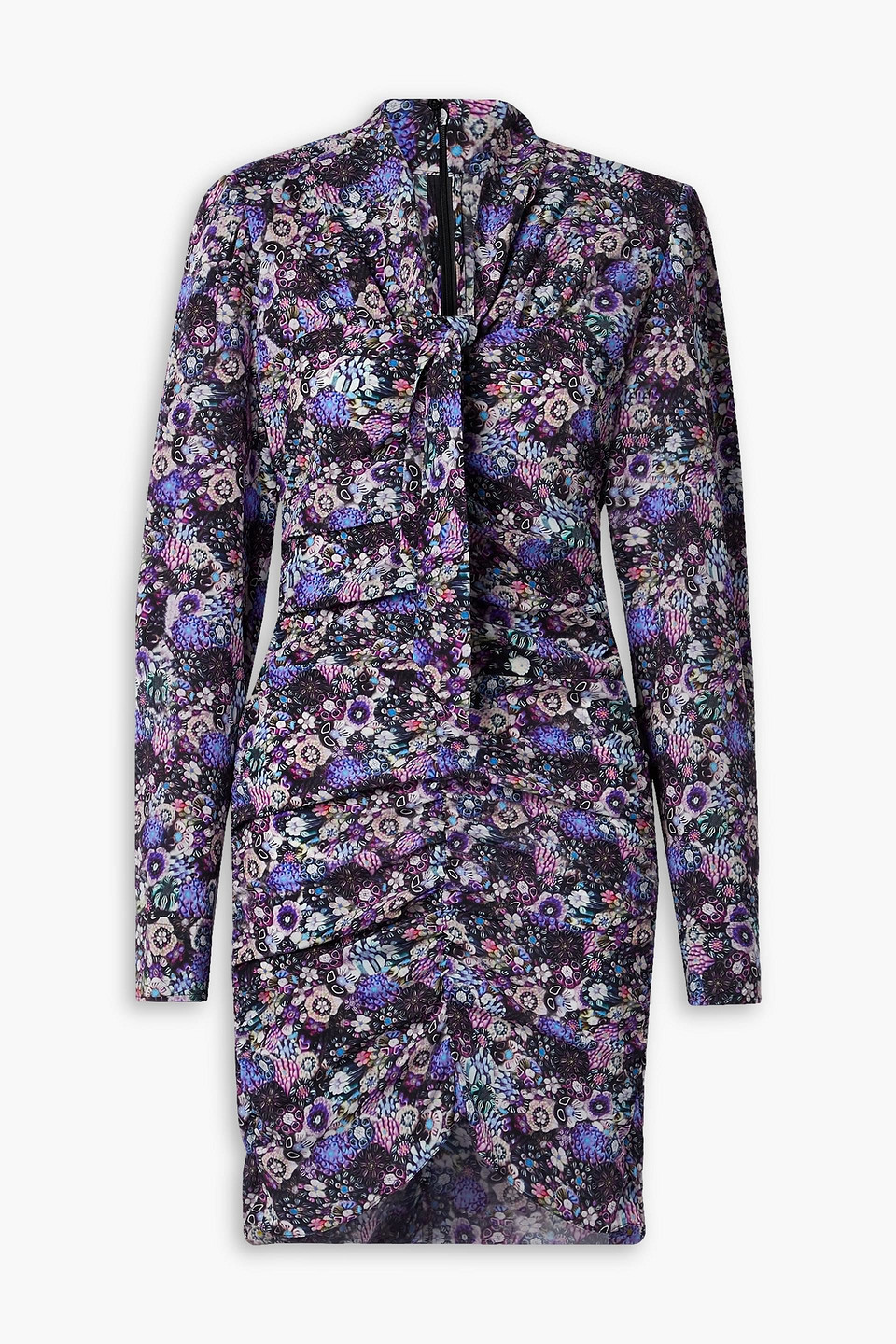 Isabel Marant Sandrine Tie-neck Printed Silk-blend Crepe Mini Dress In Violet
