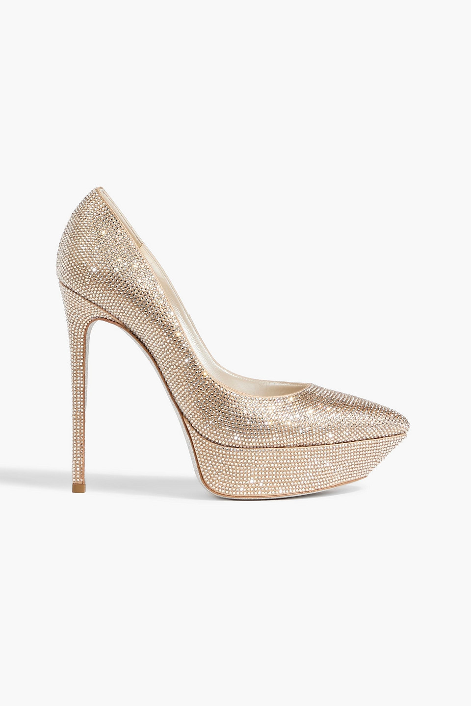 René Caovilla Crystal-embellished satin platform pumps