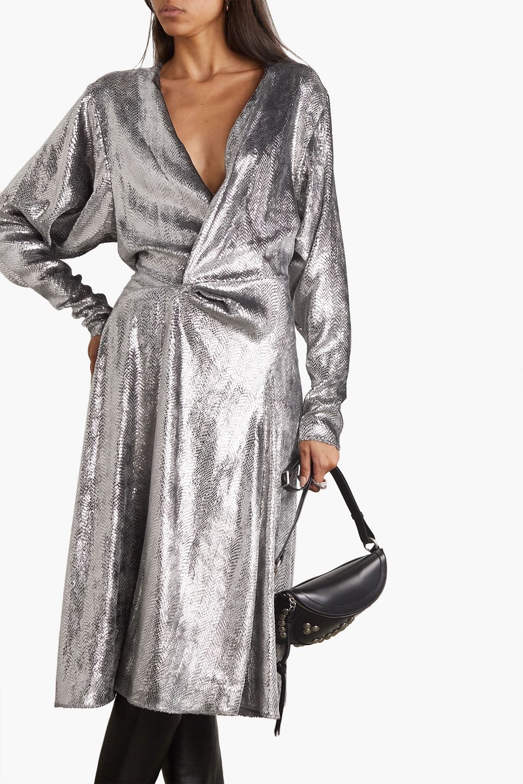 ISABEL MARANT فستان متوسط الطول “كورتنيا” من قماش اللاميه بطبعة جلد الثعبان وبتصميم ملموم