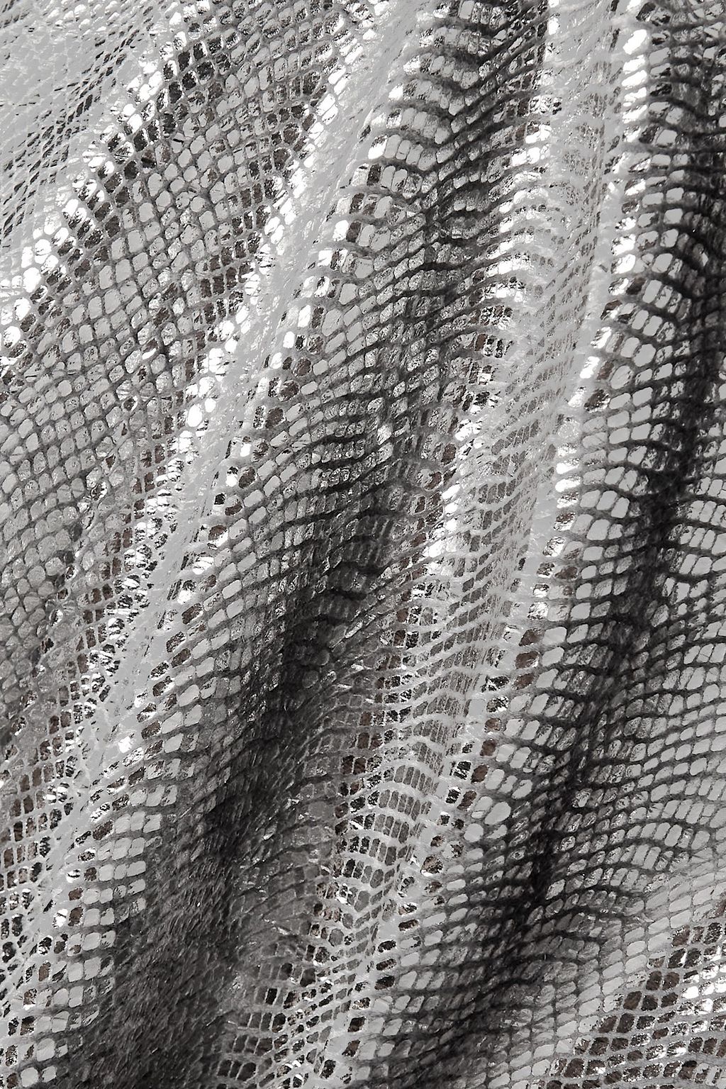 ISABEL MARANT فستان متوسط الطول «نايونيا» بياقة هالتر الدائرية مصنوع من قماش اللاميه بتصميم درابيه مزين بطبعة جلد الثعبان