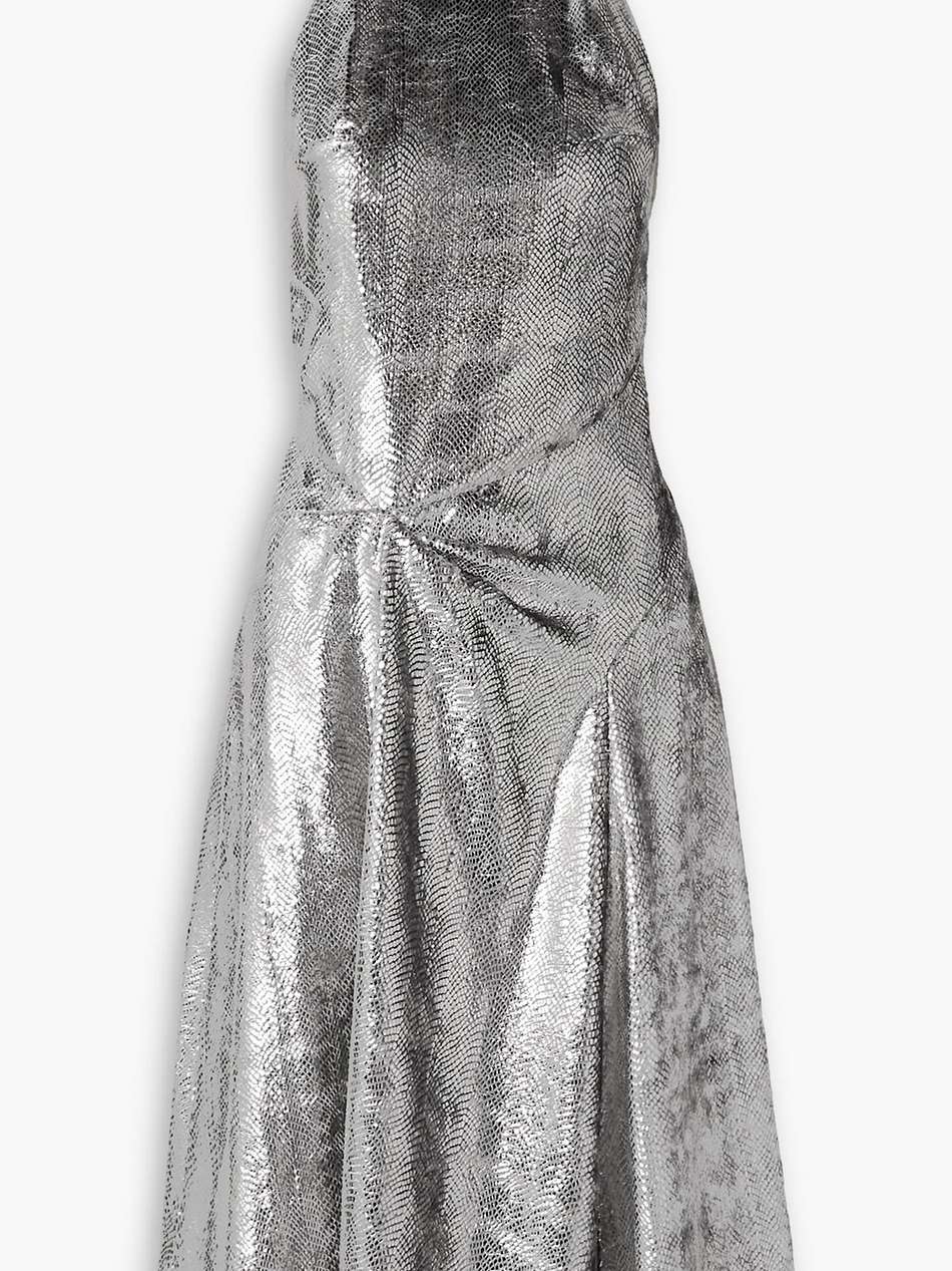 naionea draped snake-print lamé halterneck midi dress