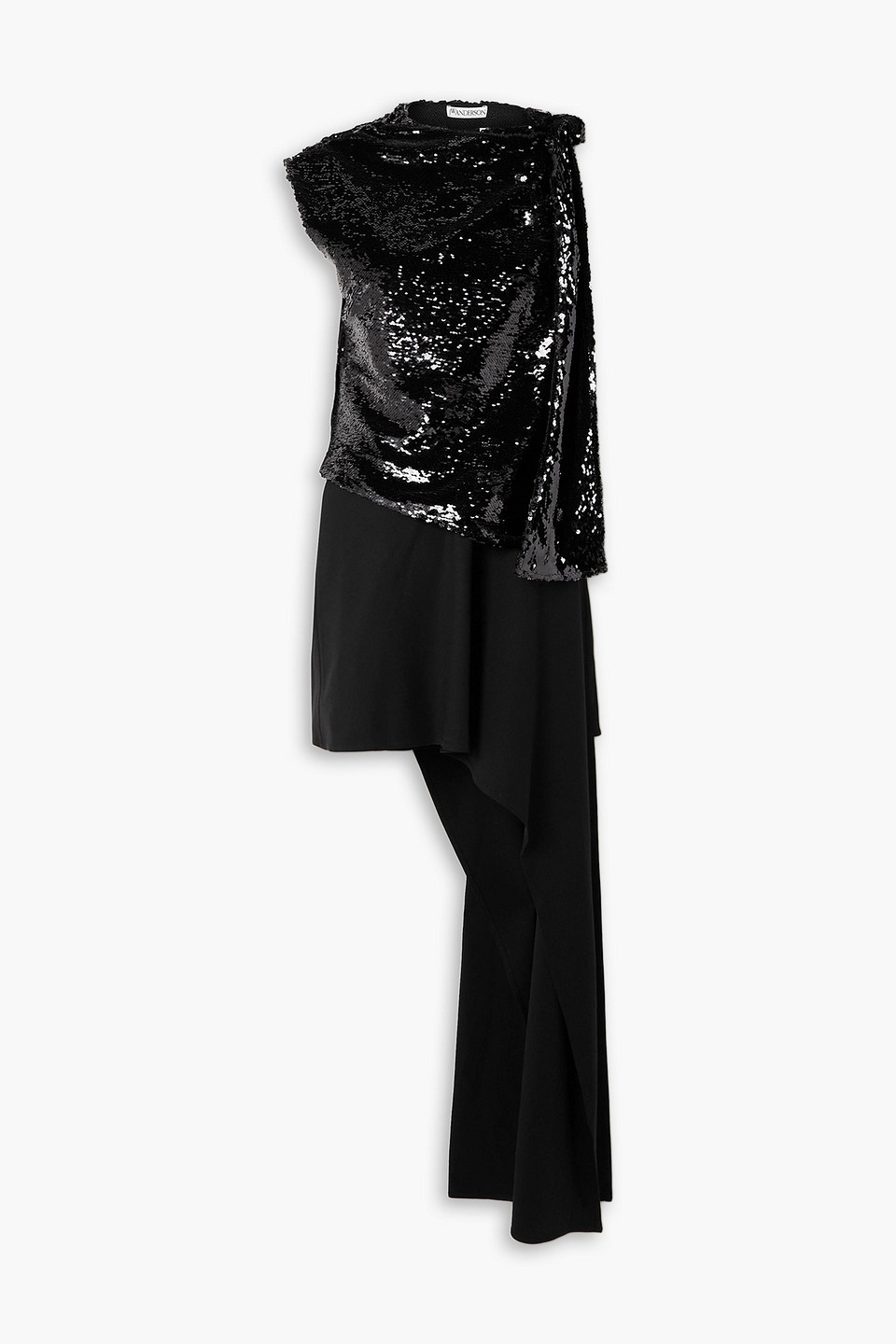 Jw Anderson Asymmetric Sequin-embellished Jersey Maxi Dress In Black
