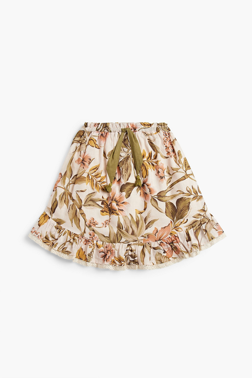 Shop Zimmermann Kids Anneke Ruffled Floral-print Cotton Skirt In Blush