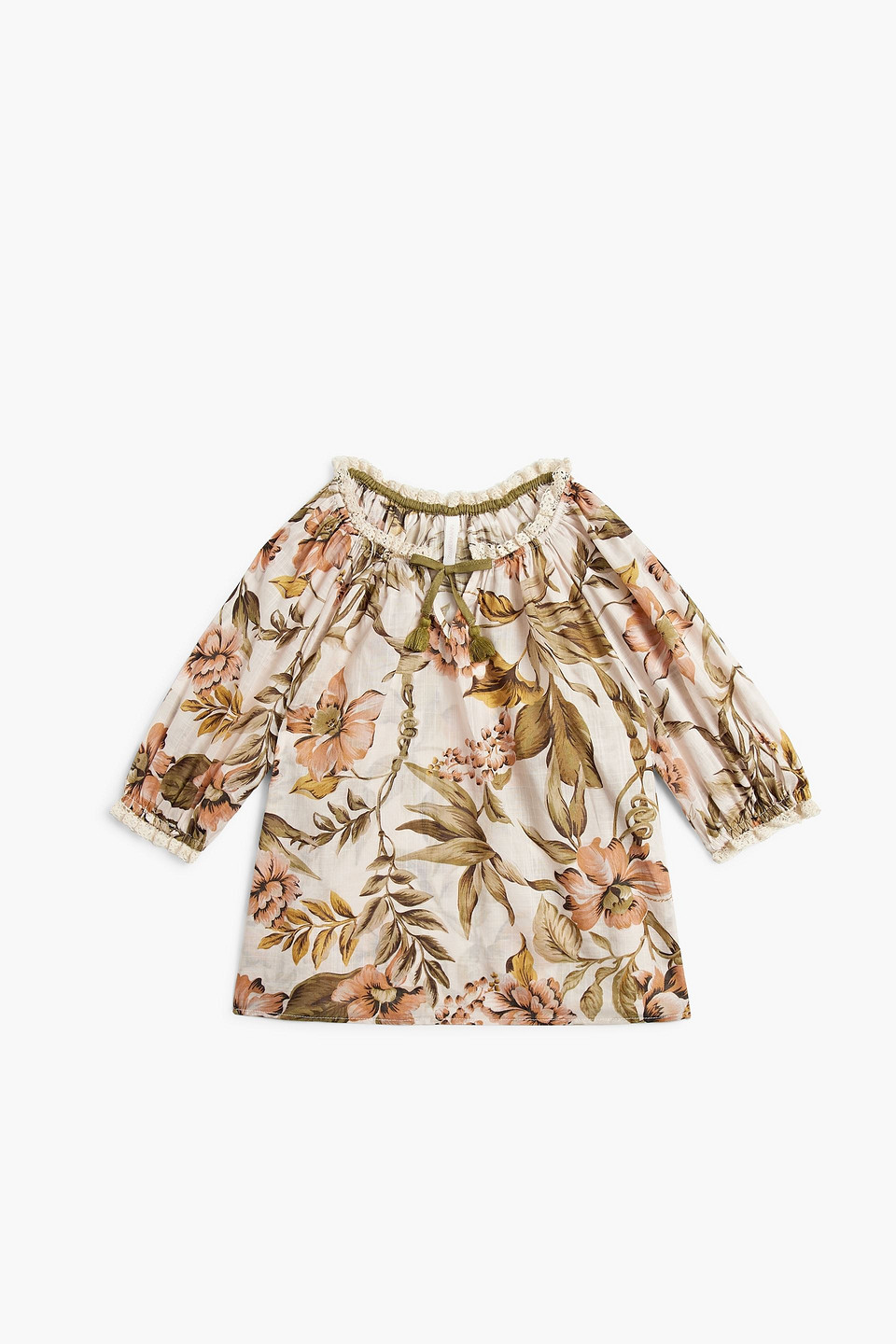 Zimmermann Kids Anneke Gathered Floral-print Cotton Top In Blush