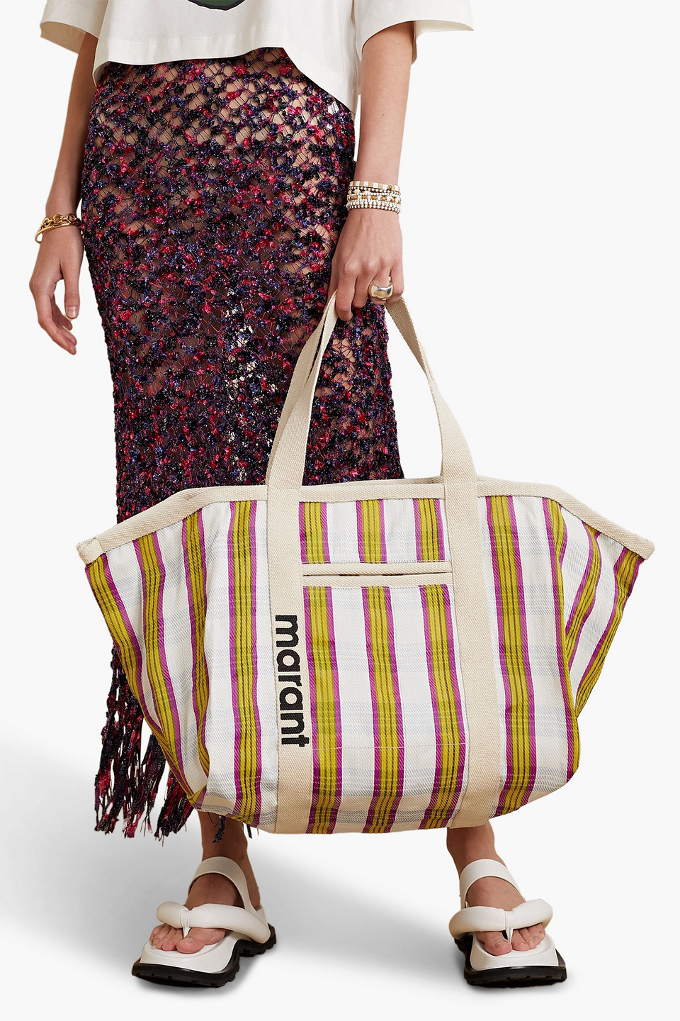 ISABEL MARANT DARWEN STRIPED CANVAS TOTE