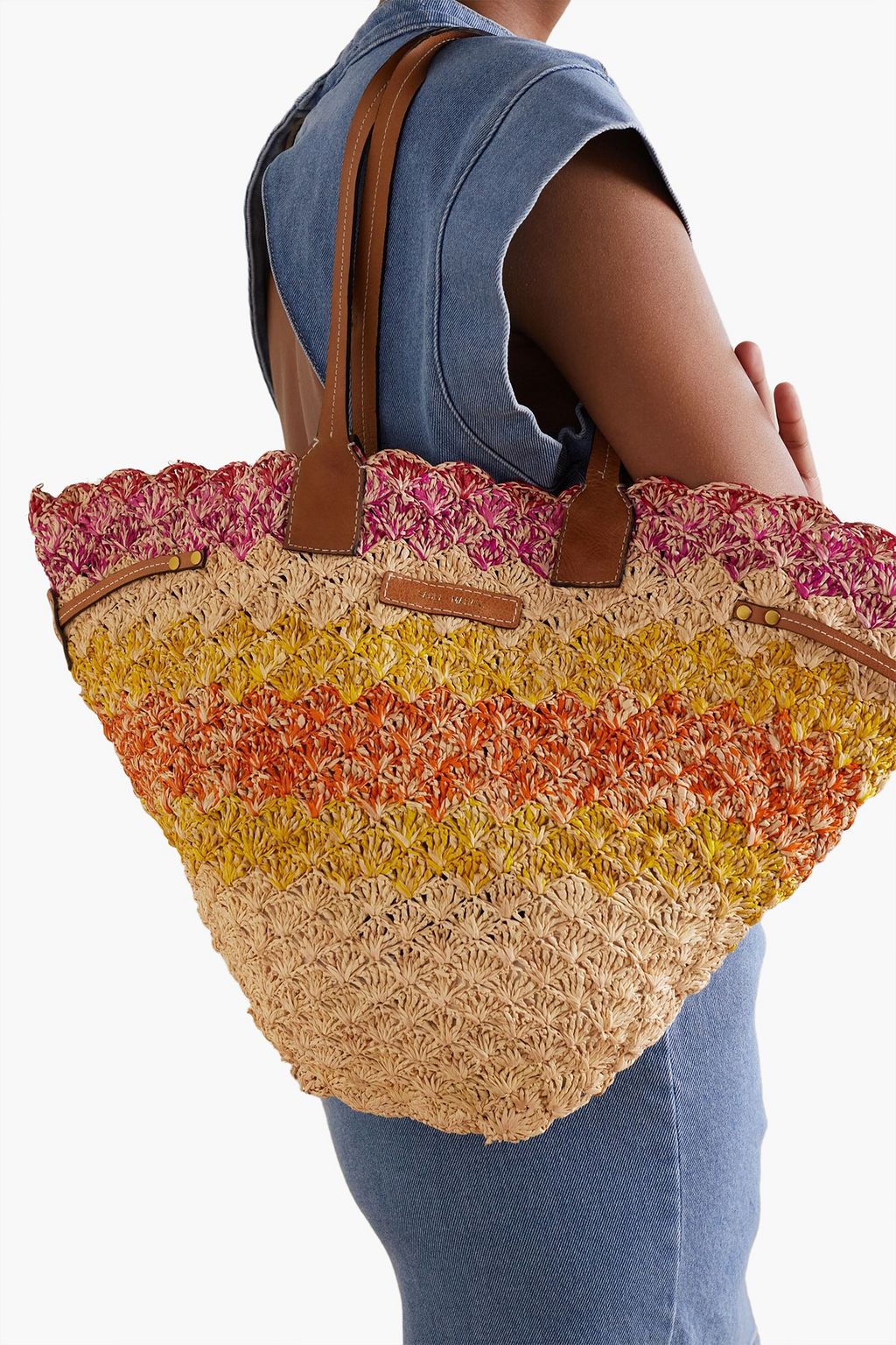 ISABEL MARANT Coiba leather-trimmed woven raffia tote