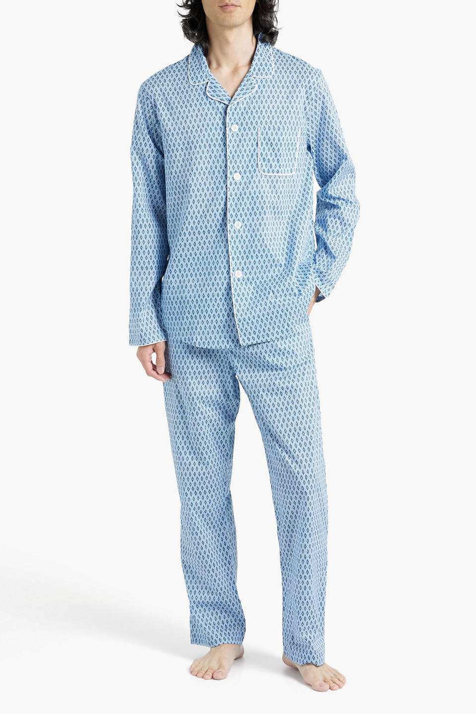 Derek Rose Nelson Pyjama-hemd Aus Baumwollpopeline Mit Print In Light Blue