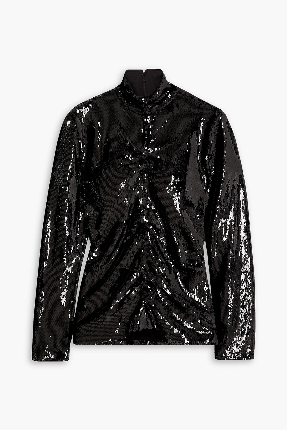 Isabel Marant Milana Ruched Cutout Sequined Cotton-jersey Turtleneck Top In Schwarz