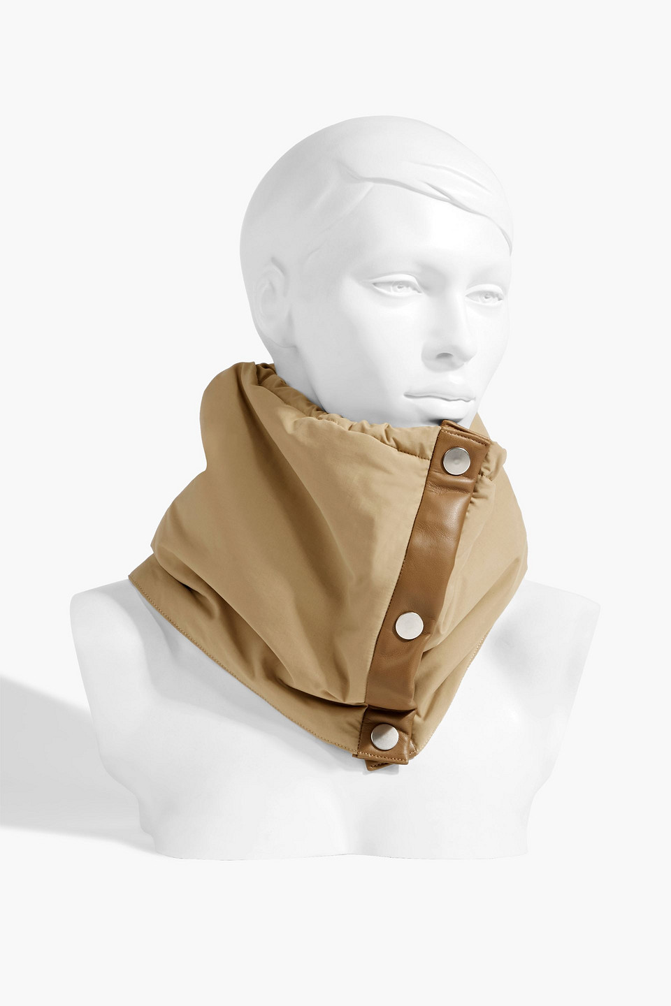 Shop Karl Donoghue Leather-trimmed Cotton-blend Shell Snood In Sand