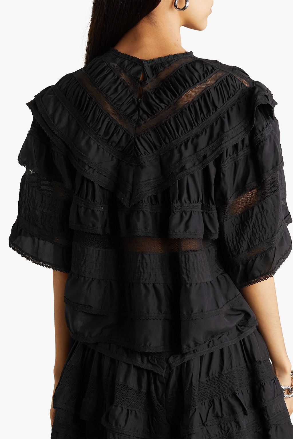 ISABEL MARANT Cielo ruffled crocheted lace-paneled silk blouse
