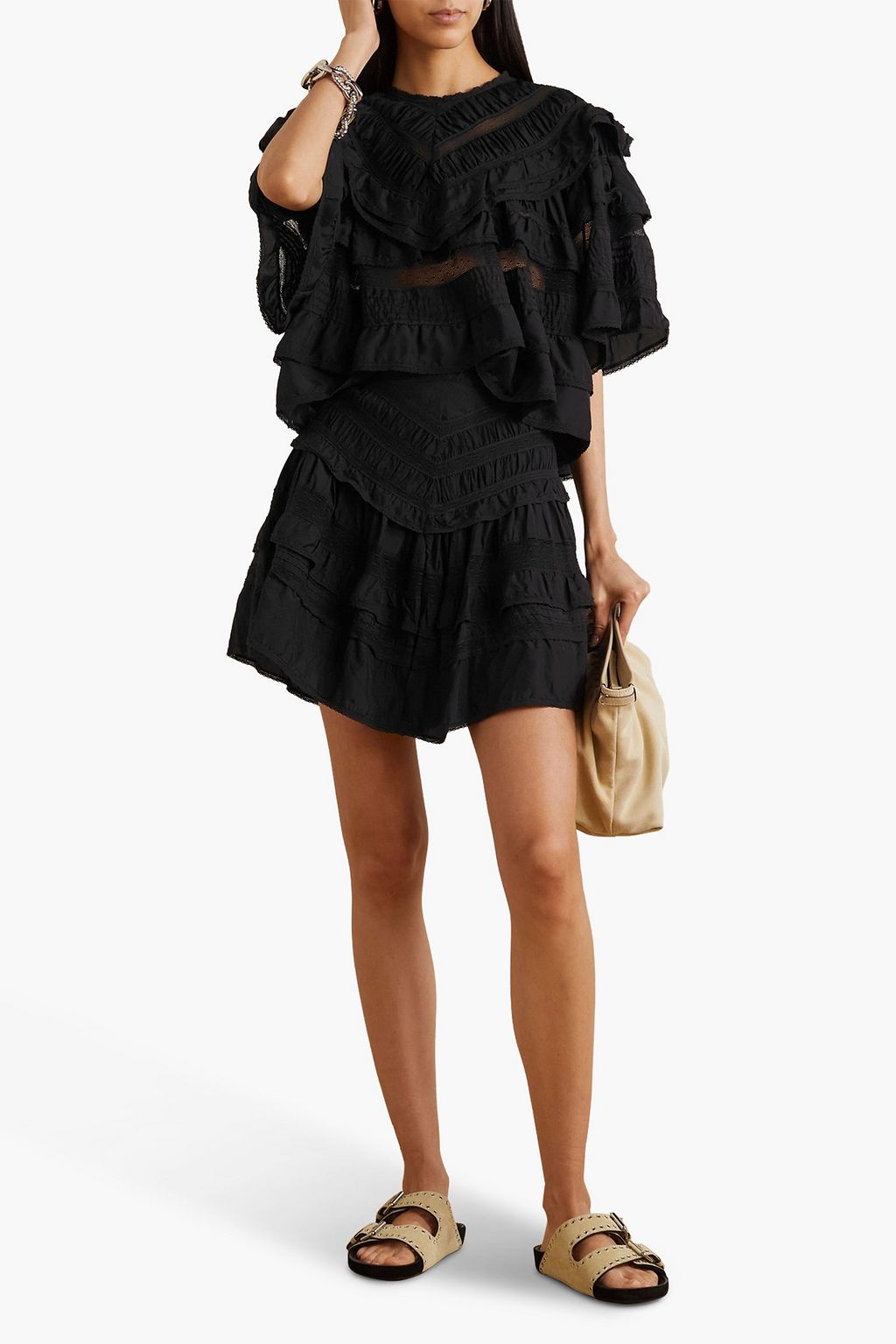 ISABEL MARANT Cielo ruffled crocheted lace-paneled silk blouse