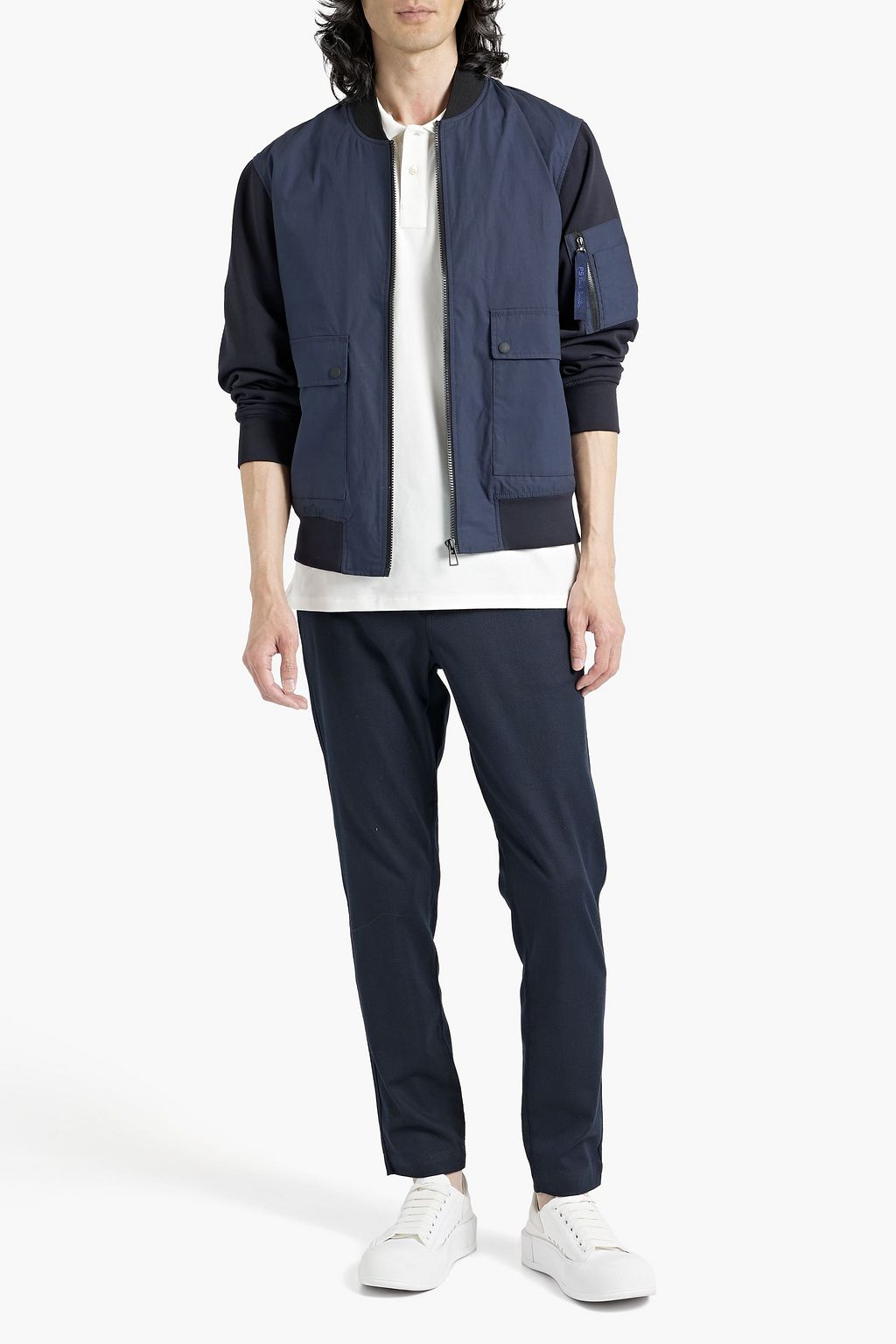 PS PAUL SMITH Jersey-paneled cotton-poplin bomber jacket