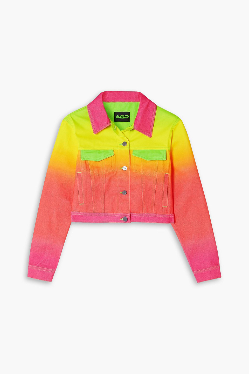 Agr Cropped Neon Dégradé Denim Jacket In Coral