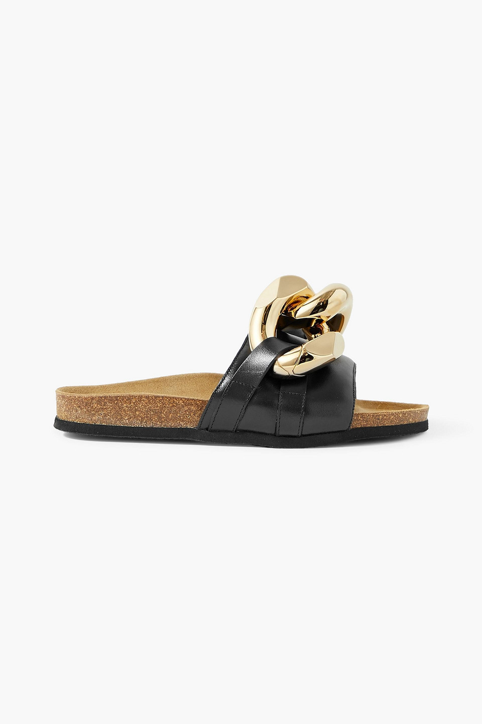 Shop Jw Anderson Chain-embellished Leather Slides In Black