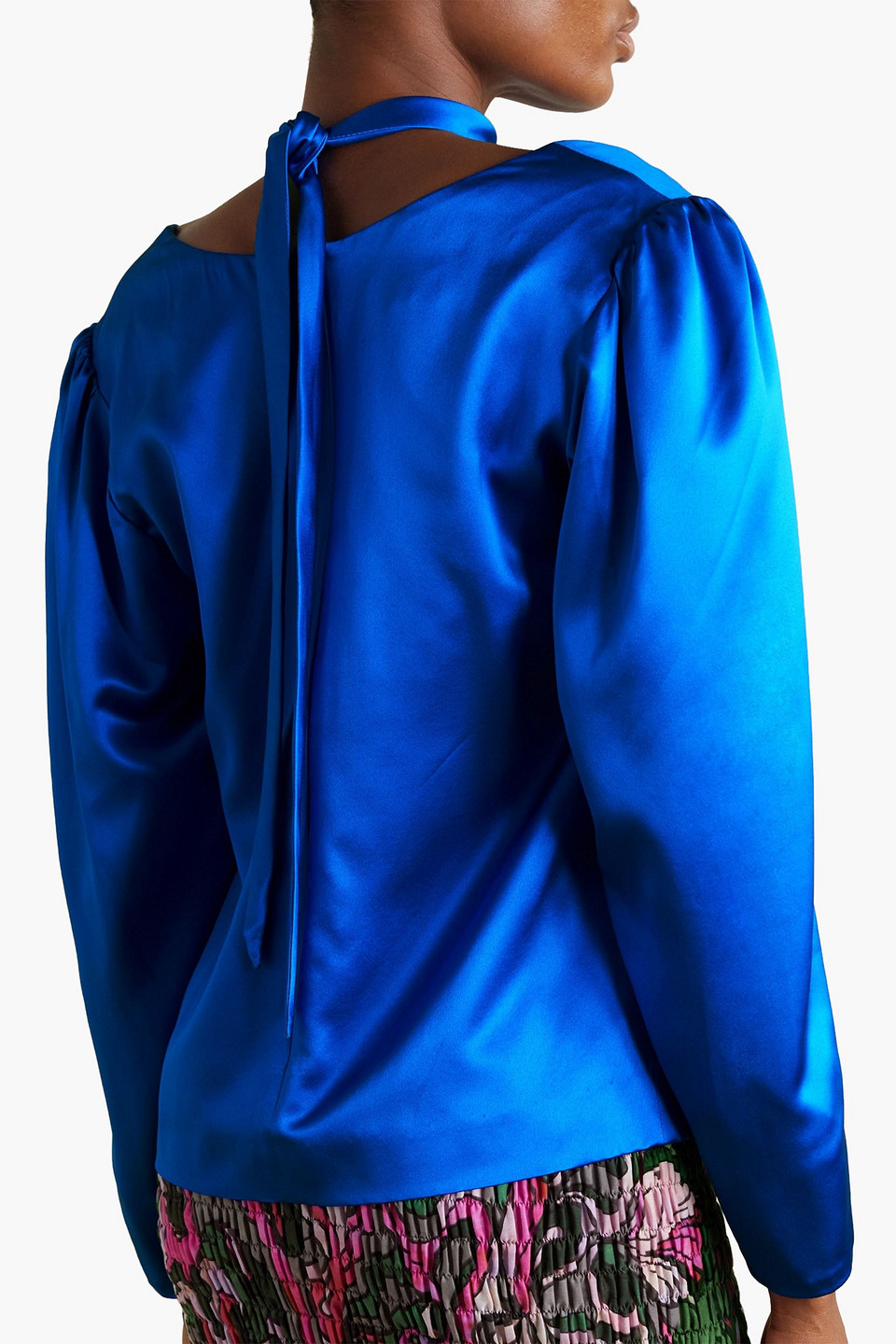 Dries Van Noten Cutout Silk-satin Blouse In Bright Blue